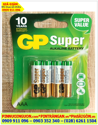 Pin GP SUPER 24AUOK-U4; Pin Alkaline 1.5v AAA GP SUPER 24AUOK-U4 chính hãng _Vỉ 4viên